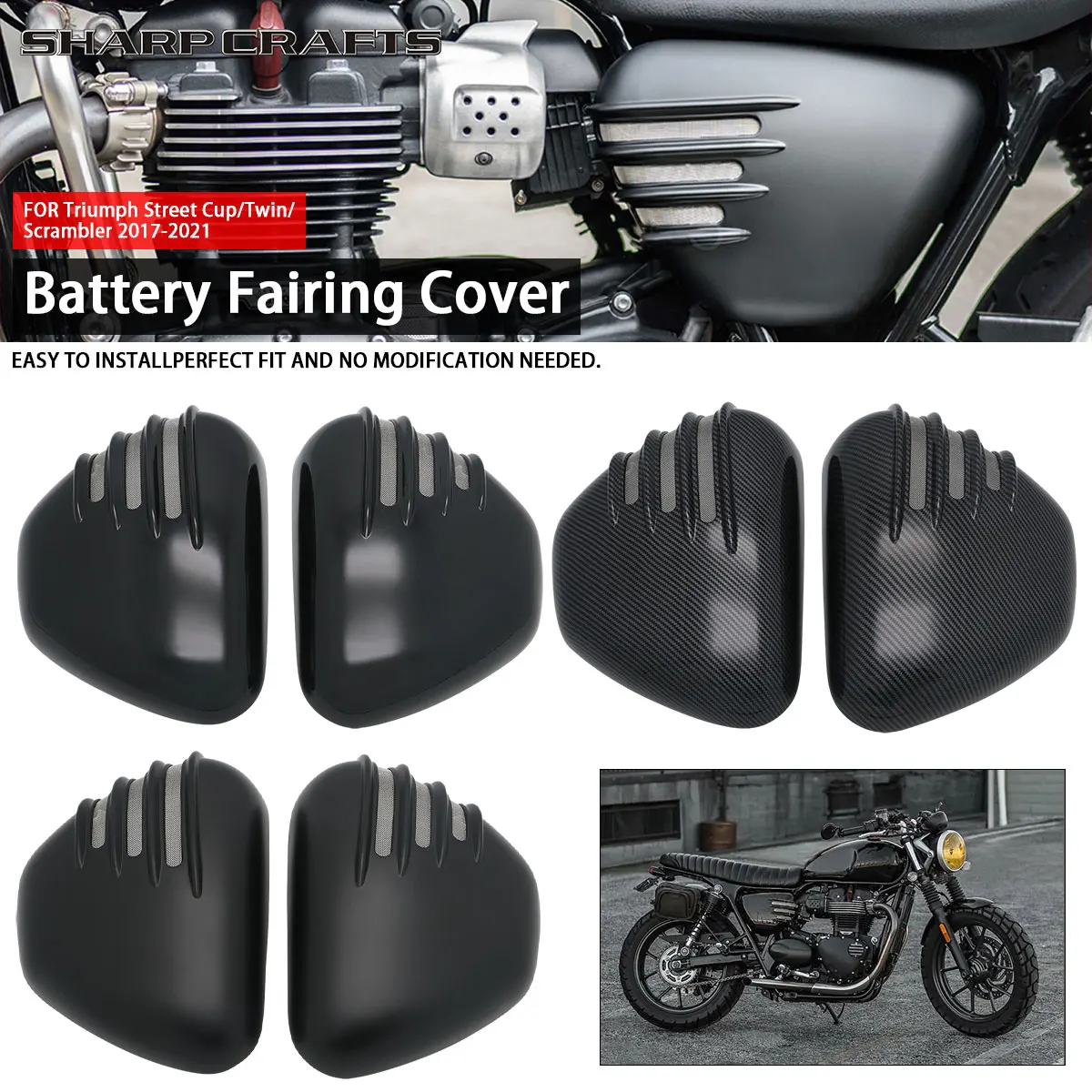 2X Motorrad ABS Kunststoff Batterie Seite Verkleidung Abdeckungen Schutzfolie Für Triumph Street Twin/Cup/Scrambler 2017-2021 Image