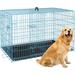 BestPet Large Dog Crate Metal Wire Double-Door Folding Pet Animal Pet Cage with Plastic Tray and Handle 42inches Blue