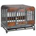 Pefilos 46 Heavy Duty Dog Crate for Large Dogs Furniture Style Dog Cage with Removable Trays and Wheels Dog House for Indoor Dogs Brown