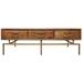 56" Brass And Brown Solid Wood Rectangular Distressed Storage Coffee Table