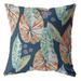 16" Orange Blue Tropical Leaf Zippered Suede Throw Pillow