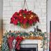 Artificial Christmas Hanging Basket Silk Flower with 12 inch Flowerpot Centerpieces Decorated With Poinsettia and LED Light String Hanging Flowers Baskets for Outdoors Indoors Courtyard Decor