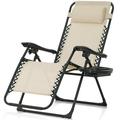 CAPHAUS Beige Zero Gravity Chair Zero Gravity Recliner Zero Gravity Lounge Chair Reclining Outdoor Chair Anti-gravity Chair for Indoor & Outdoor Folding Reclining Chair w/ Side Tray Beige