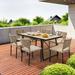 DWVO 7-Piece Outdoor Dining Set 6 Rattan Wicker Chairs and Rectangular Dining Table with Umbrella Hole