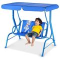 MYXIO Mini Patio Swing 2 Seats Porch Swing with Safety Belt Outdoor Lounge Chair Hammock with Canopy for Kids Blue