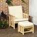 Wood Outdoor Patio Chair with Ottoman and Cushion