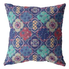 18" Navy Red Trellis Suede Zippered Throw Pillow
