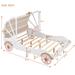Twin Size Princess Carriage Bed with Canopy, Wood Platform Car Bed with 3D Carving Pattern
