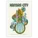 Kansas City - The City of Fountains - Vintage Travel Poster by David Klein c.1960s - Fine Art Rolled Canvas Print 27in x 40in