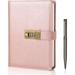 WEMATE Journal with Lock Password Journal Kit for Girl A5 PU Leather Journal with Gift Box Lock Diary Planner Organizer (Pink)