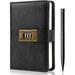 Journal with Lock Password Journal Kit A6 PU Leather Journal with Gift Box Lock Diary Planner Organizer (Black)