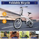 OUKANING 20 White Folding Bike Height Adjustable Foldable City Bike for Adult Commute Bicycle 6 Speed Gears with Mudguard