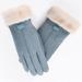 YEAHOO Winter Thick Gloves Suede Leather Women Full Finger Female Warm Plus Velvet Mittens Cahsmere Elastic Outdoor Driving Cycling Windproof Gloves(Cyan color)