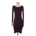 Leith Casual Dress - Bodycon Scoop Neck Long sleeves: Burgundy Solid Dresses - Women's Size Small