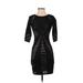 Calvin Klein Cocktail Dress - Mini Crew Neck 3/4 sleeves: Black Print Dresses - Women's Size Small Petite