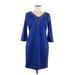 RSVP Casual Dress - Sheath V-Neck 3/4 sleeves: Blue Print Dresses - Women's Size 6