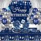 Blue Retirement Party Decorations for Men Women Navy Blue Silver Retirement Party Tableware Set Supplies Includes Blue Retirement Banner Balloons Tablecloth Plates Napkins Foil Backdrop Cups