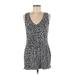 White House Black Market Casual Dress - Mini Plunge Sleeveless: Gray Leopard Print Dresses - Women's Size Medium
