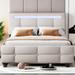 Ivy Bronx Keyshand Platform Storage Bed w/ LED Lights Upholstered/Linen in Brown | 43.7 H x 58.2 W x 80.7 D in | Wayfair