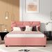 Wrought Studio™ Aimaan Queen Size Upholstered Platform Bed w/ Brick Pattern Headboard & 4 Drawers Metal in Pink | Wayfair