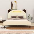 Trinx Jenibelle Wood Platform Bed w/ Bear-shaped Headboard, Bed w/ Motion Activated Night Lights Wood in Brown | 40.9 H x 44.5 W x 80.5 D in | Wayfair