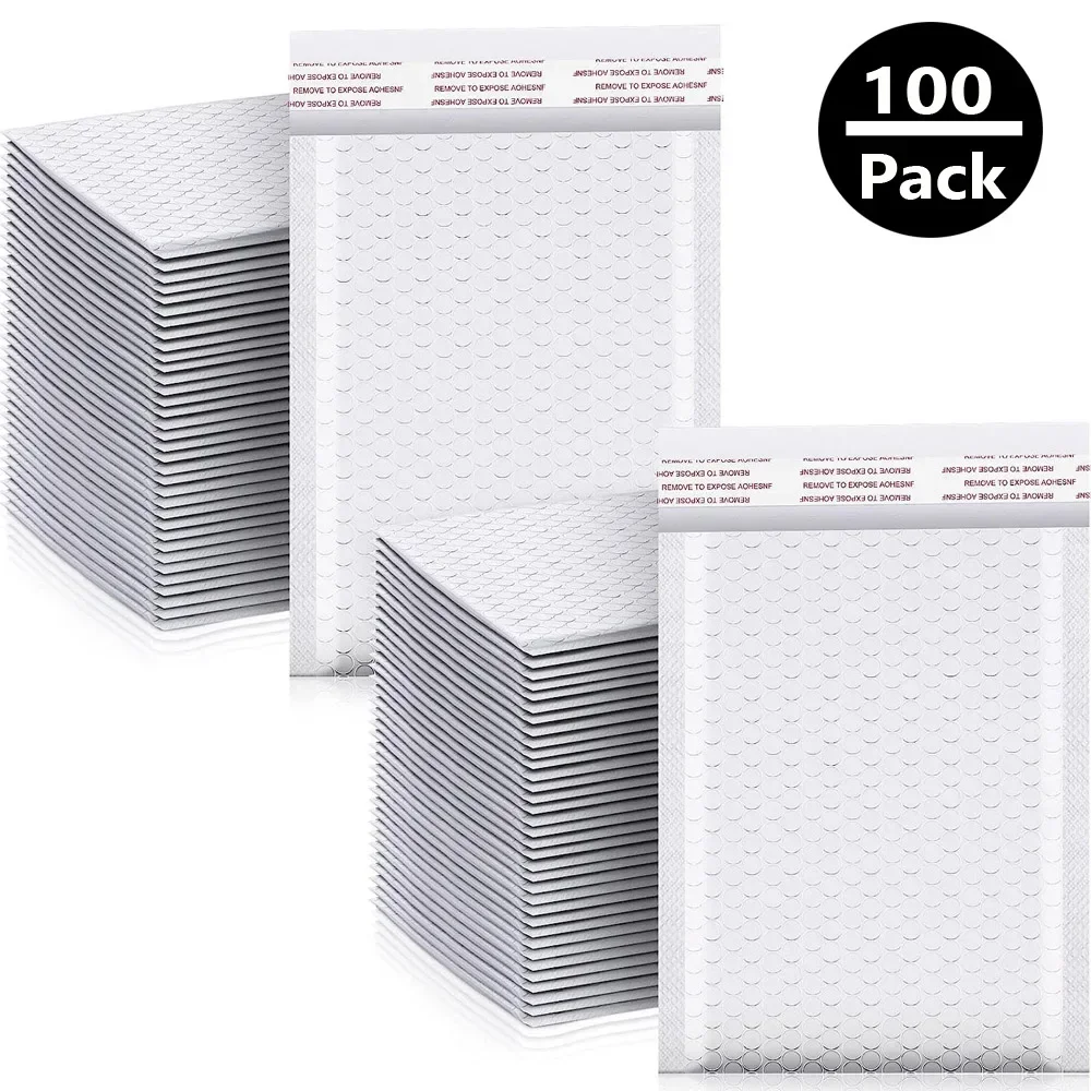 100 Stück Verpackungszubehör, weiße Luftpolsterumschläge, Verpackungsbeutel, Versandtaschen, Versandtaschen für kleine Unternehmen, Lieferungspaket, Versand, Büro Image