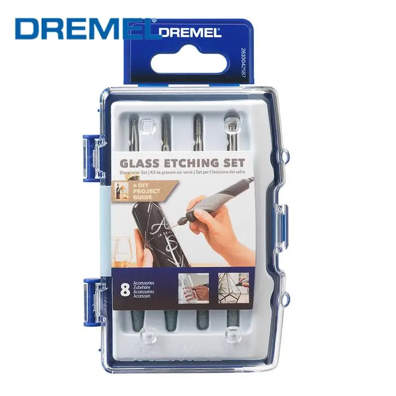 Dremel 682 Glas ätzset mit 8-teiligem Schleifschnitzzubehör-Kit zum Ätzen von Gravuren Schleifen in Glaskeramik Jade Image