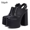 Gdgydh Frauen Abdeckung Zehe Zurück Strap Blockabsatz Schuhe Slingback Pantoletten Frauen Mit Schnalle Street Style Gothic Plattform Pumpen Große Größe