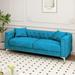 83" 3 Seater Button Tufted Sofa Velvet Triple Couch Removable Cushions Sofa w/ Throw Pillows & Square Arms for Living Room, Blue