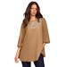 Plus Size Women's Flare-Sleeve Embellished Georgette Top. by Roaman's in Brown Maple (Size 24 W)