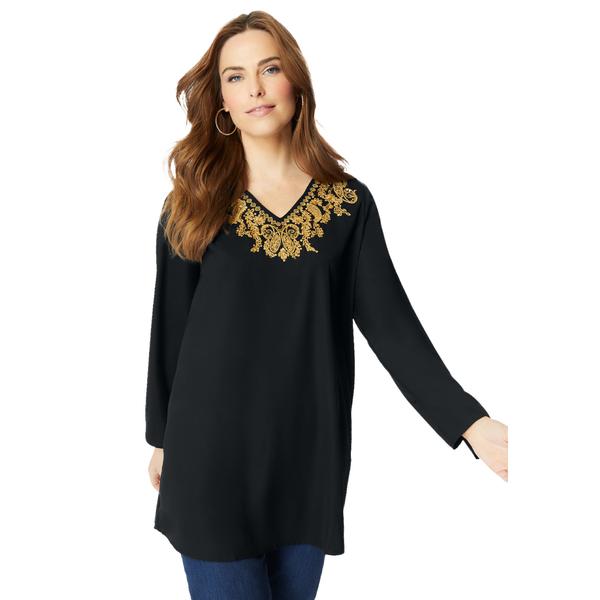 plus-size-womens-embellished-georgette-top.-by-roamans-in-black--size-24-w-/