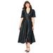 Plus Size Women's Faux-Wrap Satin Dress by Roaman's in Black (Size 20 W)