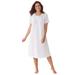 Plus Size Women's Short-Sleeve Embroidered Woven Gown by Only Necessities in White Floral Embroidery (Size 3X)