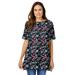 Plus Size Women's Perfect Printed Short-Sleeve Boatneck Tunic by Woman Within in Black Multi Floral (Size 2X)