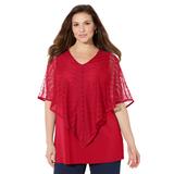 Plus Size Women's Crochet Poncho Duet Top by Catherines in Classic Red (Size 3X)
