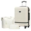 COOLIFE Suitcase Trolley Carry On Hand Cabin Luggage Hard Shell Travel Bag Lightweight with TSA Lock,The Suitcase Included 1pcs Travel Bag and 1pcs Toiletry Bag (White/Black, 24 Inch Luggage Set)