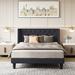 Lark Manor™ Hilbert Low Profile Platform Bed Frame w/ Headboard Wood & /Upholstered/Linen in Black | Queen | Wayfair