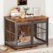 Tucker Murphy Pet™ Dog Crate Side Table Furniture w/ Sliding Iron Door & Cushion Mat Rustic Metal in Brown | 33.6 H x 43.6 W x 30.1 D in | Wayfair