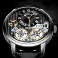 AILANG-Montres mécaniques à double tourbillon pour hommes montres-bracelets en cuir montres