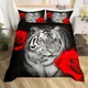 Ensemble de literie en polyester tigre blanc pour adolescent housse de couette rose rouge housse