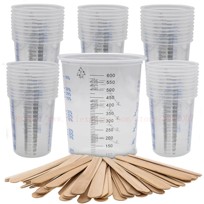 25/50/100 pezzi monouso flessibili trasparenti graduati bicchieri di miscelazione di vernice in plastica misurini da 600 ml per vernice