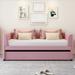 Twin Size Pink Upholstered Daybed Backrest Frame with Trundle