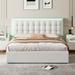 Queen Size Tufted Upholstered Platform Bed with Hydraulic Storage System,White