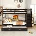 Espresso Full-Over-Full Bunk Bed w/ Trundle and Storage Stairs, Trundle Bunk Bed, Bunk Beds w/ Full-Length Guard Rail for Kids