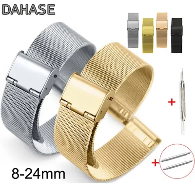 8 10 12 13 14 15 16 17 18 19 20 21 22 23 24mm Edelstahl ML Schleife vermaschten Uhr Band Strap w