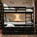 Kids Furniture Solid Wood Twin over Twin Bunk Bed with Full Length Guardrails and Ladder Kids Bed with Trundle and Drawers White