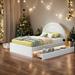 Full Size Platform Bed with Comfortable Teddy, Upholstered Bed with HeadBoard, Wood Storage Bed with Four Drawers, White