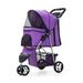 WSYW 3 Wheels Foldable Pet Stroller Cat Dog Travel Carrier Breathable with Basket Purple