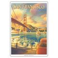 San Francisco California - Golden Gate Bridge - Marin Headlands - Vintage Travel Poster by Kerne Erickson - Master Art Print (Unframed) 13in x 19in
