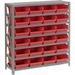 7 Shelf Steel Shelving With (24) 4 H Plastic Shelf Bins Red 36X12x39